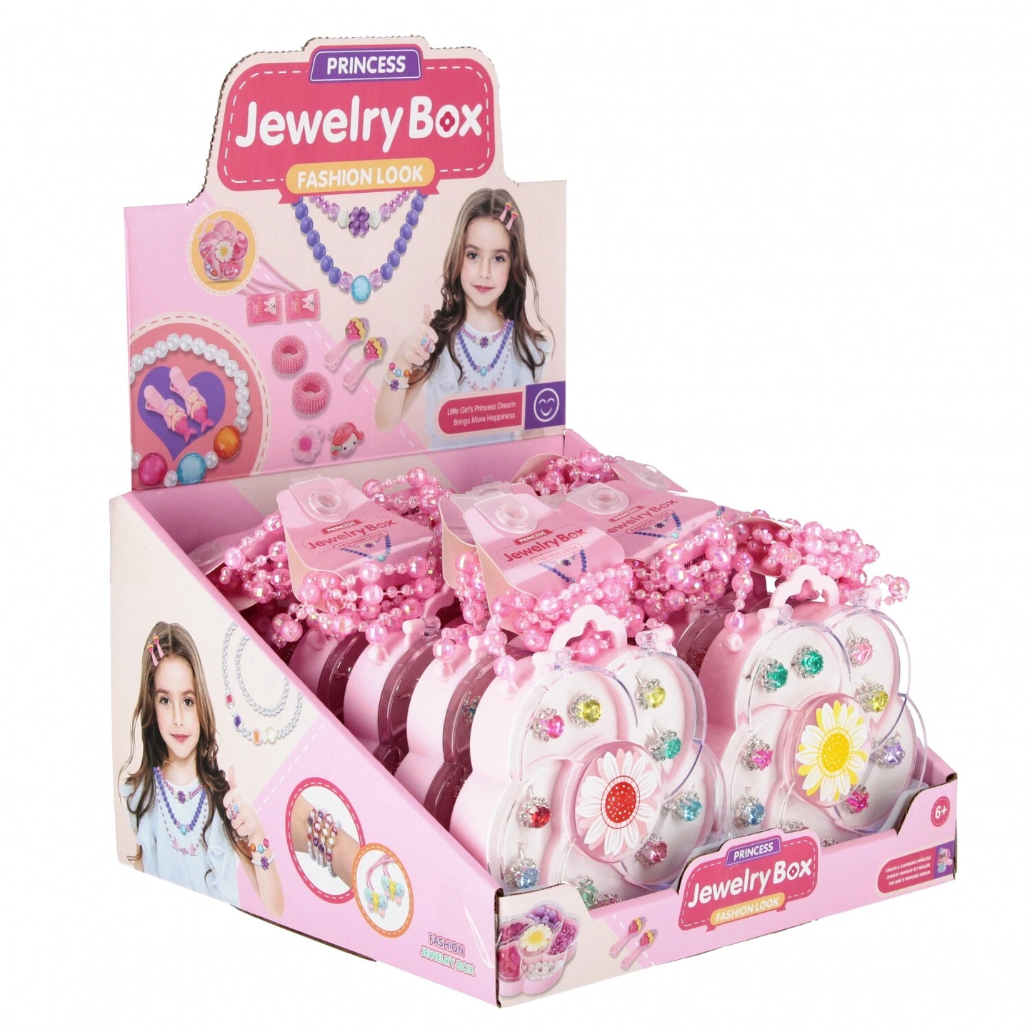 Princess Schmuckset Mädchen 10 Spielringe Blüten-Schmuckbox Rosa Kette Armband