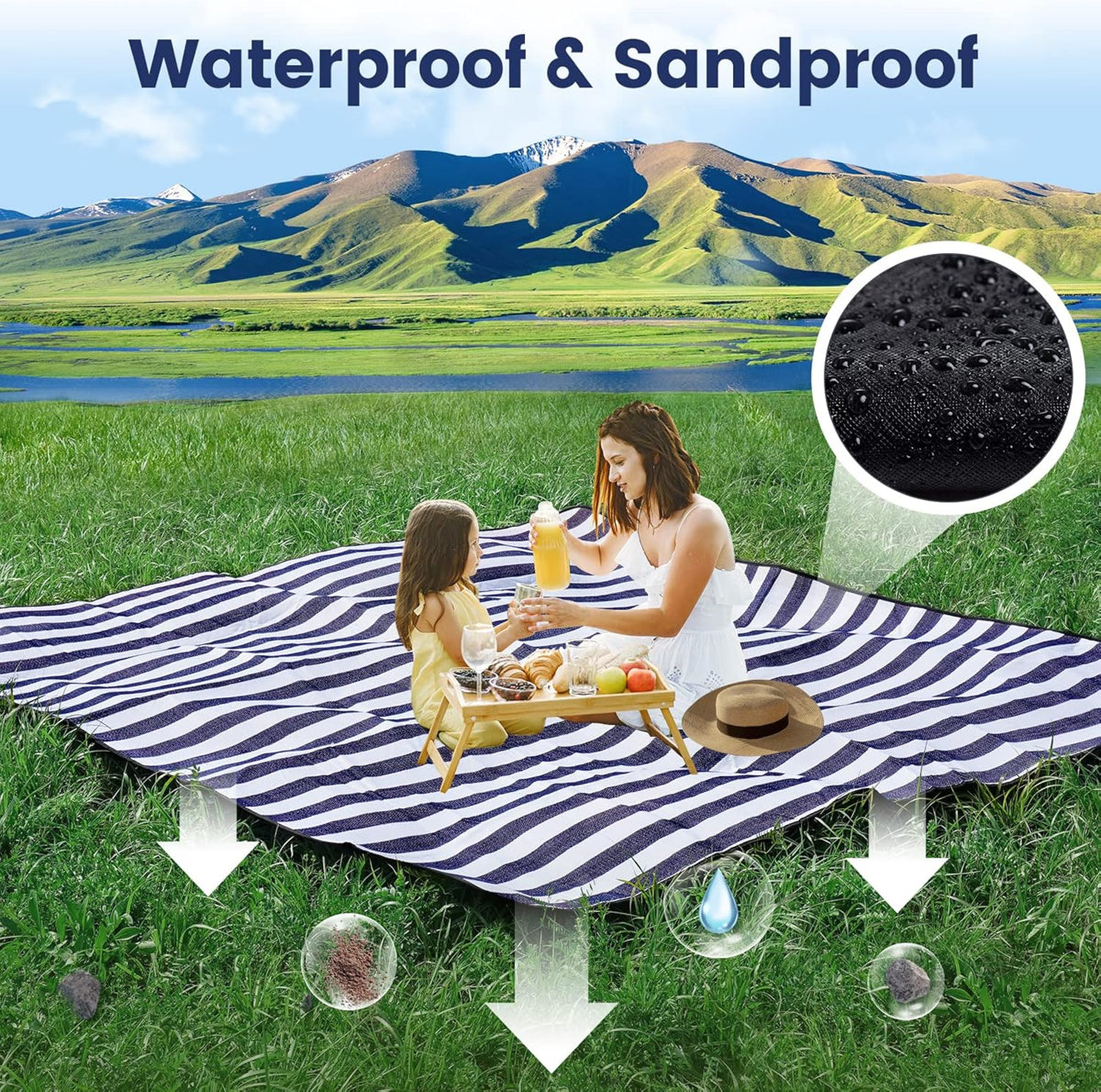 Familie beim Picknick auf XXL Decke im Park Lifestyle Szene