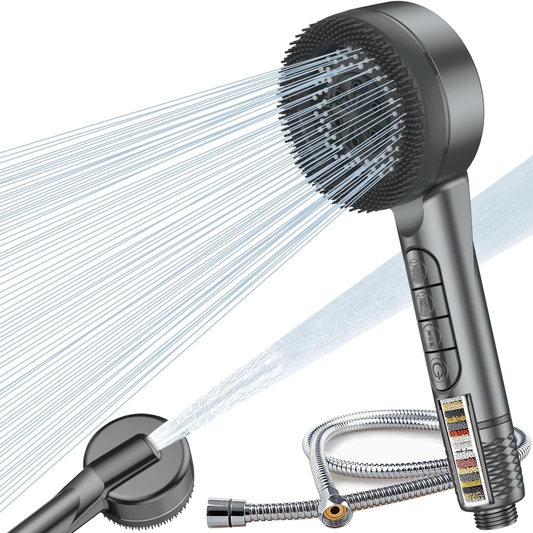 Massage Duschkopf mit Wasserfilter in Schwarz Frontalansicht