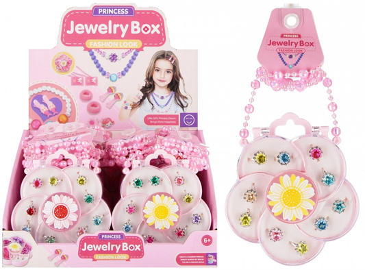 Princess Schmuckset Mädchen 10 Spielringe Blüten-Schmuckbox Rosa Kette Armband
