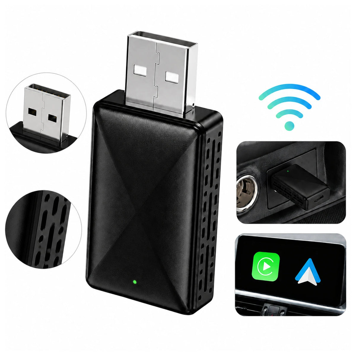 Schwarzer Mini-USB-Adapter für CarPlay und Android Auto mit USB-Stecker