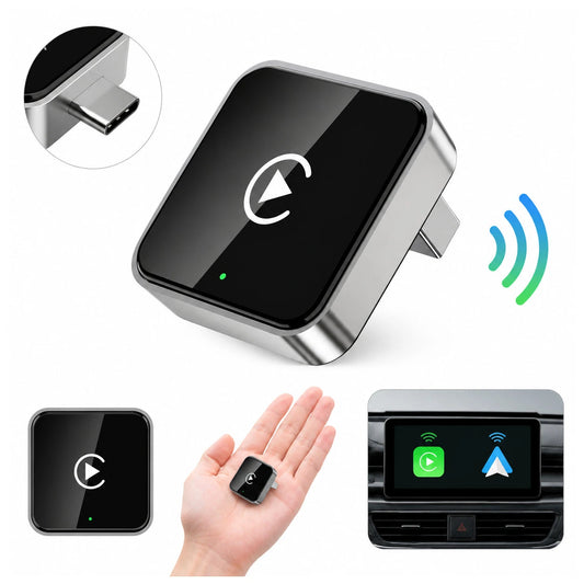 Kompakter schwarzer USB-Adapter für CarPlay und Android Auto mit Anschlussdetail