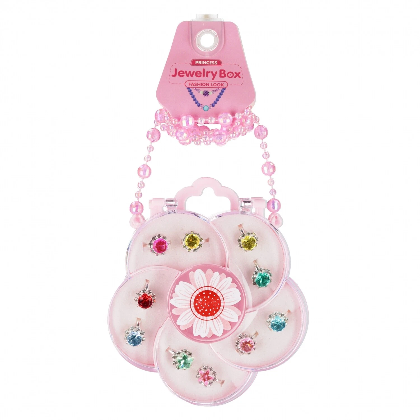 Princess Schmuckset Mädchen 10 Spielringe Blüten-Schmuckbox Rosa Kette Armband