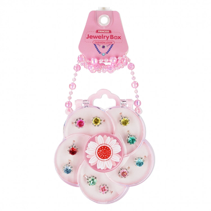 Kinder-Spielschmuck-Set: 10 Ringe, Halskette und Armband mit Blütenbox