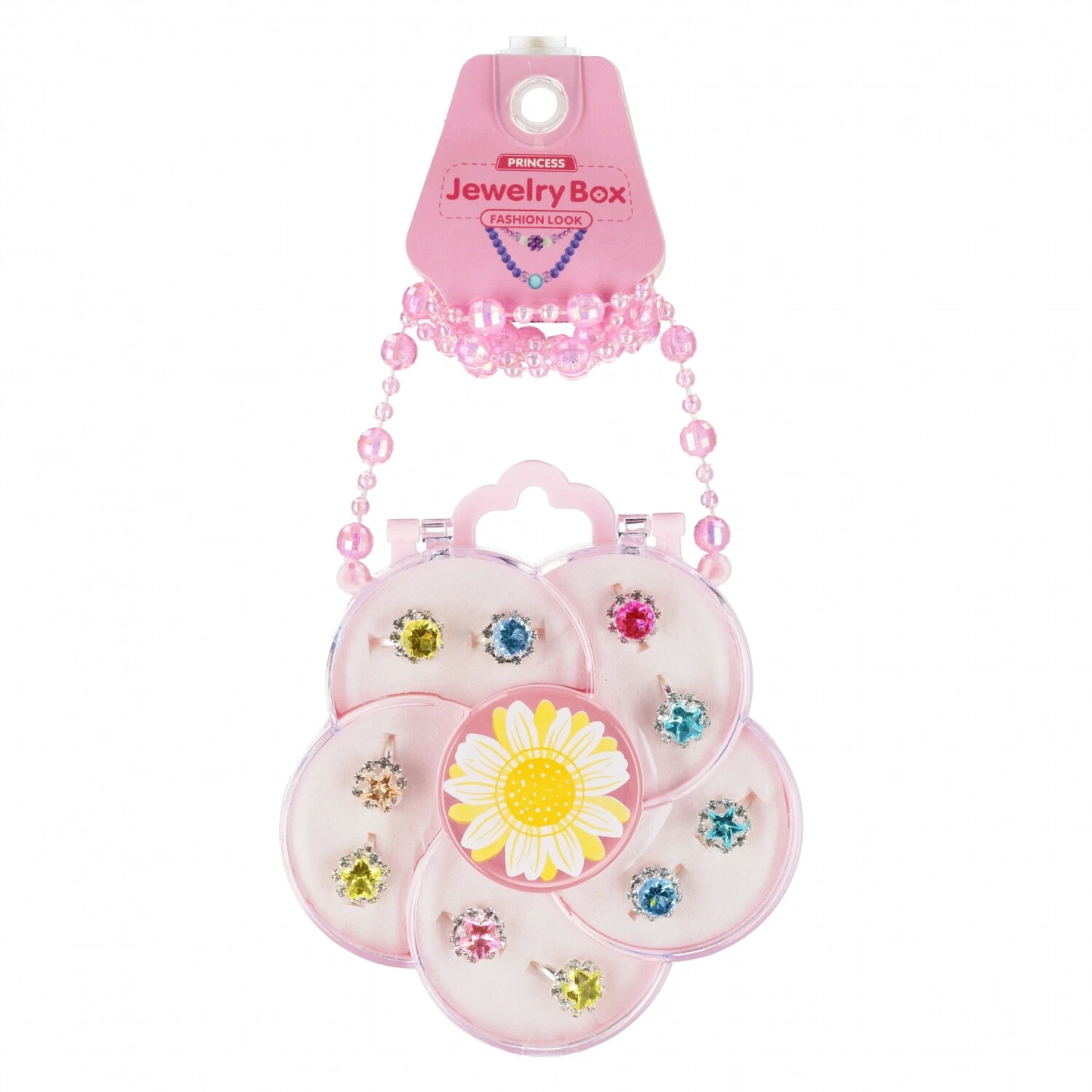 Princess Schmuckset Mädchen 10 Spielringe Blüten-Schmuckbox Rosa Kette Armband