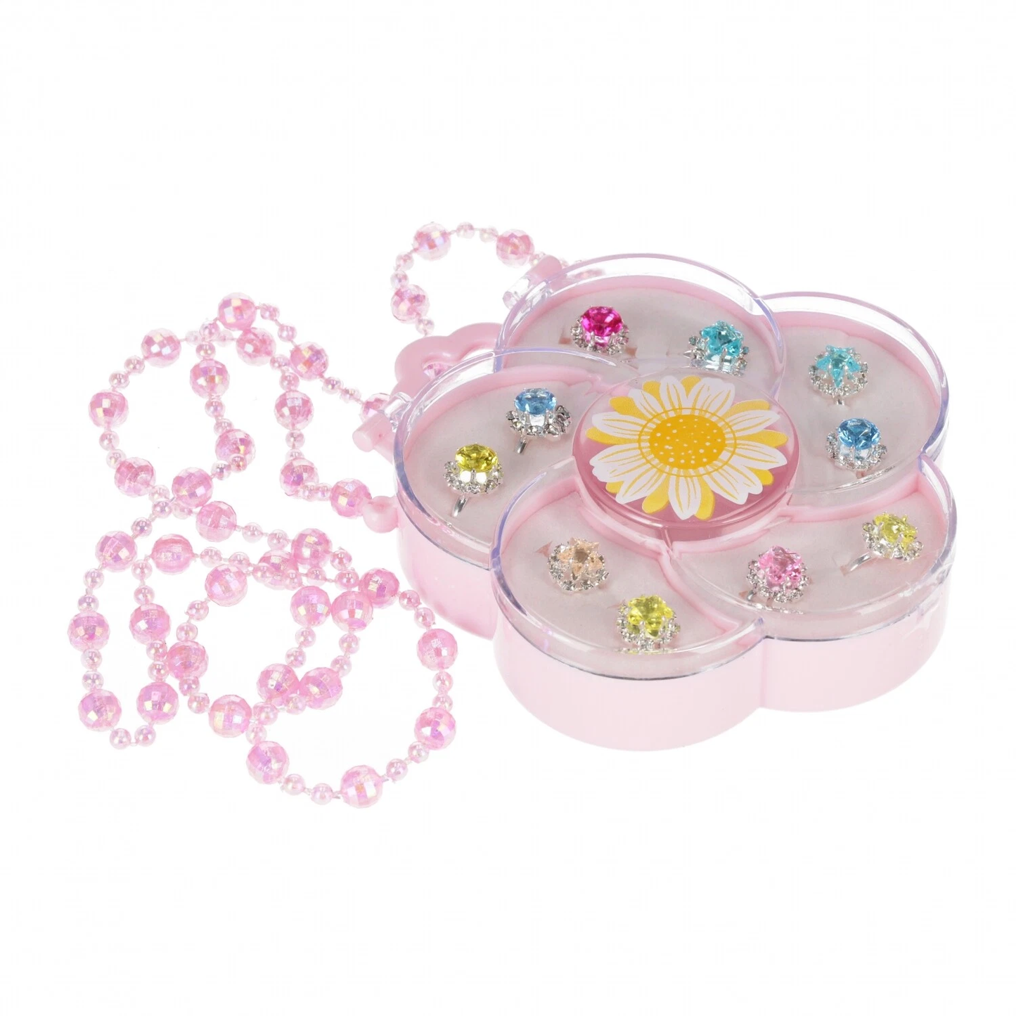 Princess Schmuckset Mädchen 10 Spielringe Blüten-Schmuckbox Rosa Kette Armband
