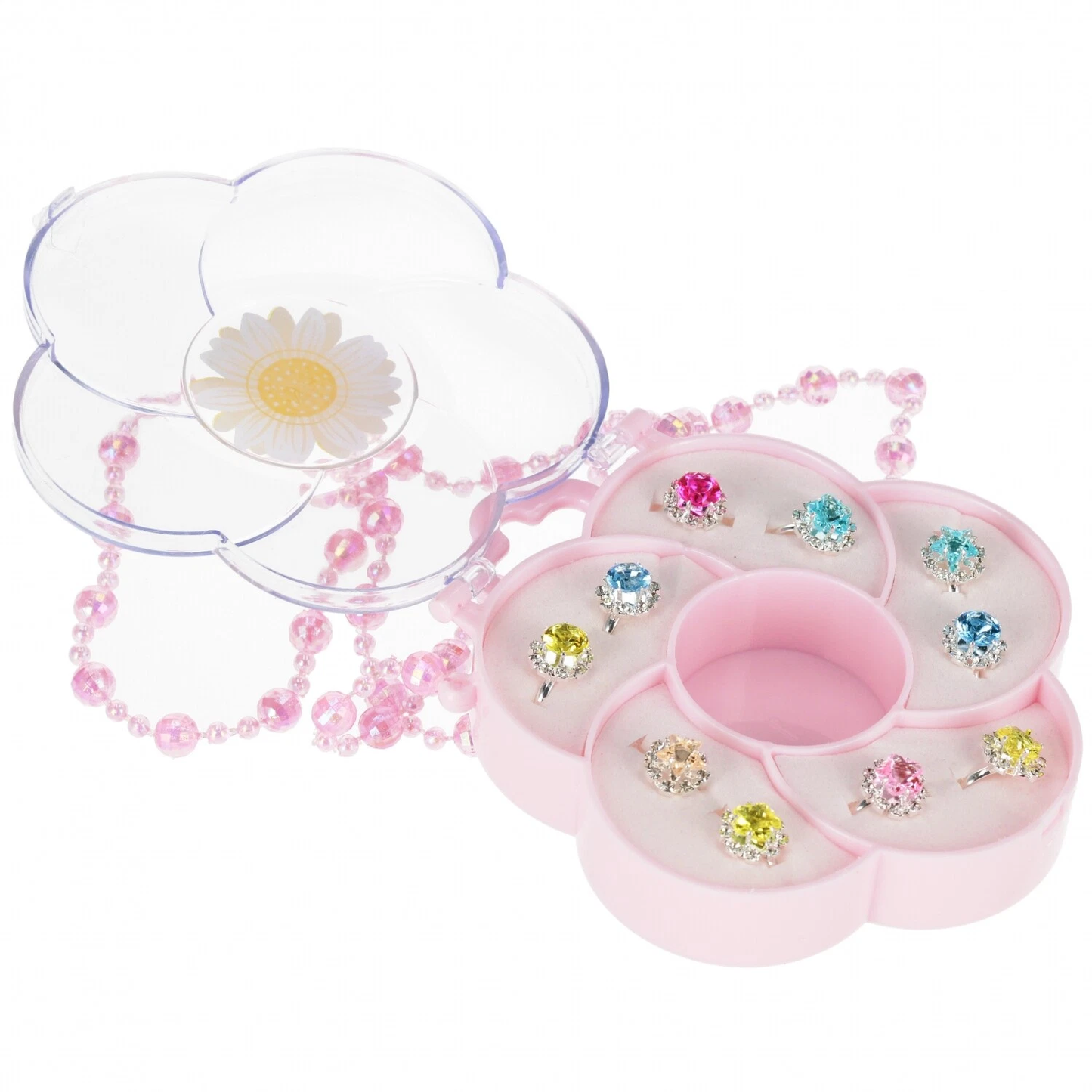 Princess Schmuckset Mädchen 10 Spielringe Blüten-Schmuckbox Rosa Kette Armband