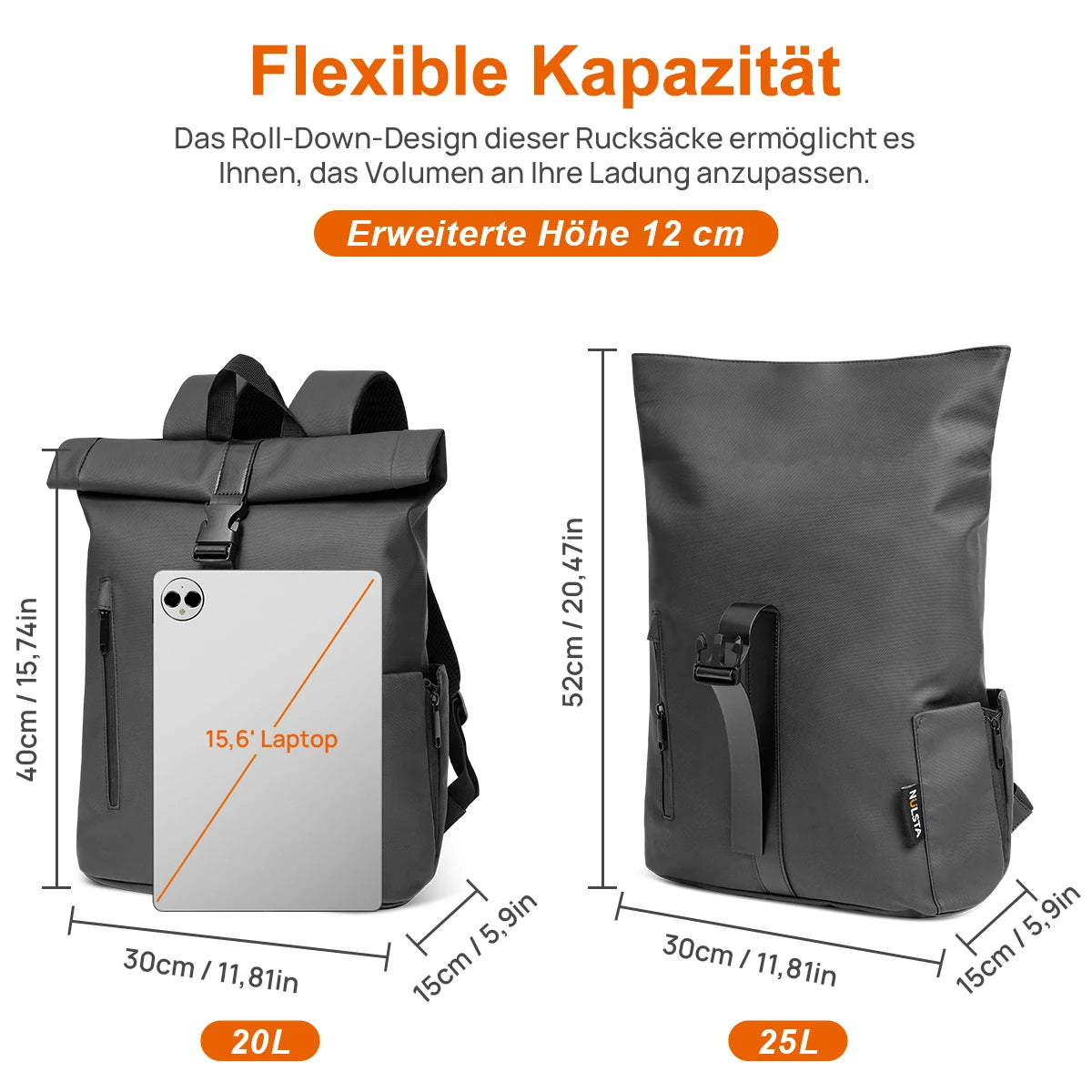 22L Rucksack geoeffnet Faecher backpack open compartments