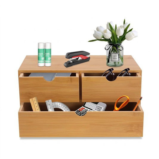 Bambus Organizer Schreibtisch 3 Schubladen