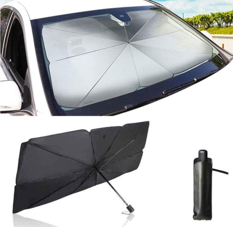 Auto Sonnenschirm silber-schwarz Frontscheibe Vorderansicht aufgespannt