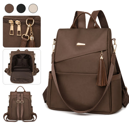Brauner Damen-Rucksack mit Quaste und rückseitigem Reißverschluss