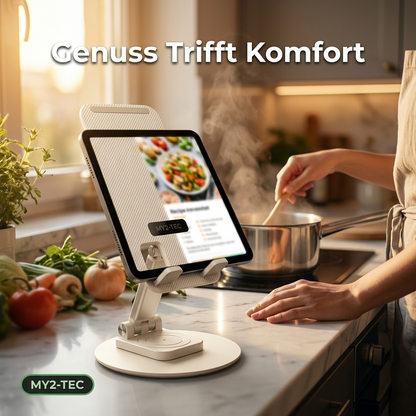 Tablet Staender im Einsatz auf Schreibtisch Home Office Szenario