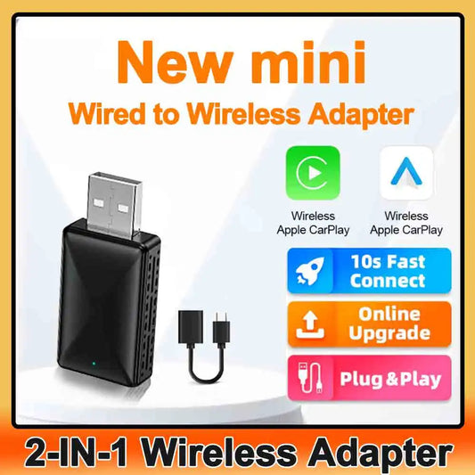2in1 Wireless CarPlay Android Auto Adapter schwarz front view wireless carplay adapter