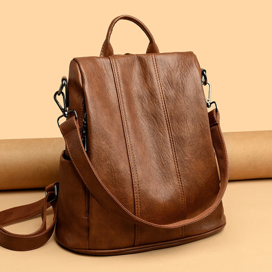 Damen Anti-Diebstahl Rucksack Weichleder Vintage schwarz weiss lila women leather anti-theft backpack