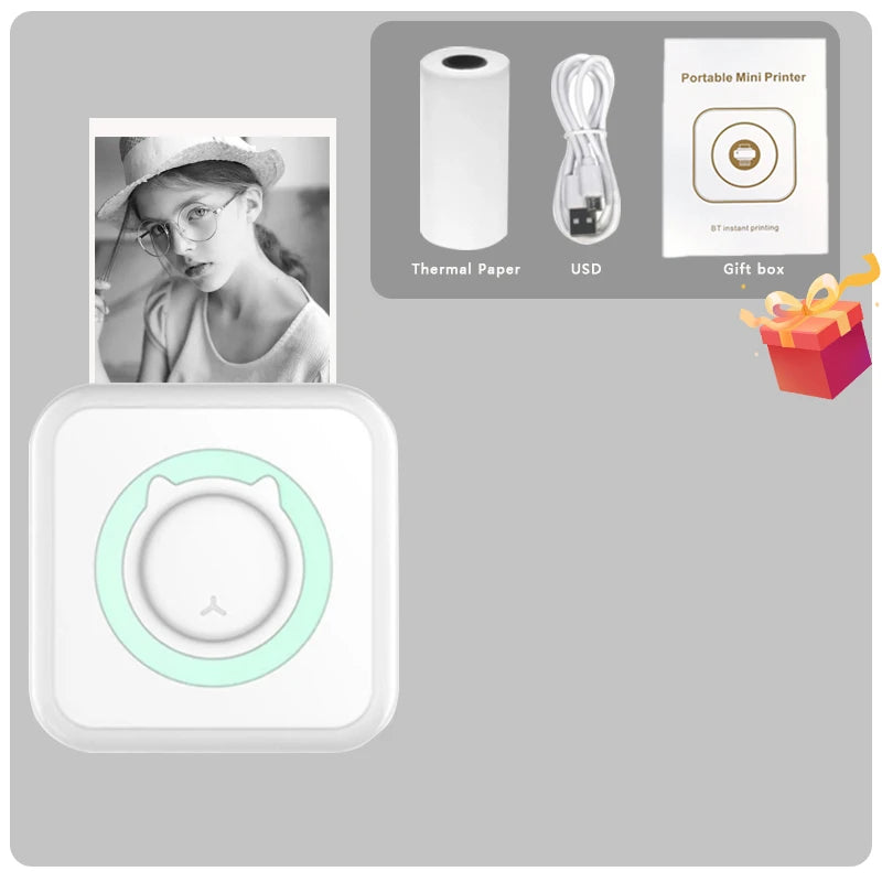 Portabler Mini Thermodrucker Bluetooth 203 DPI tintenfrei 57 mm Foto Label Memo