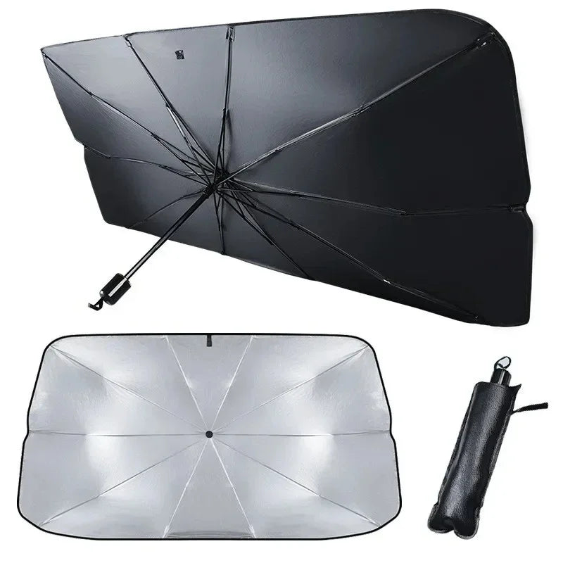 Auto Sonnenschutz Frontscheibe ausgerollt silber front car sunshade windshield retractable silver