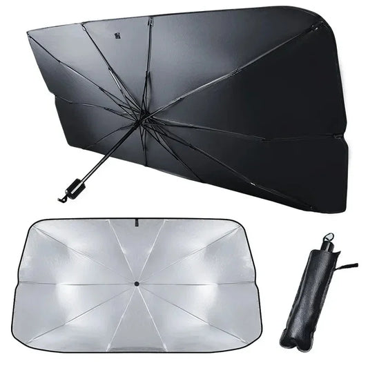 Auto Sonnenschutz Frontscheibe ausgerollt silber front car sunshade windshield retractable silver