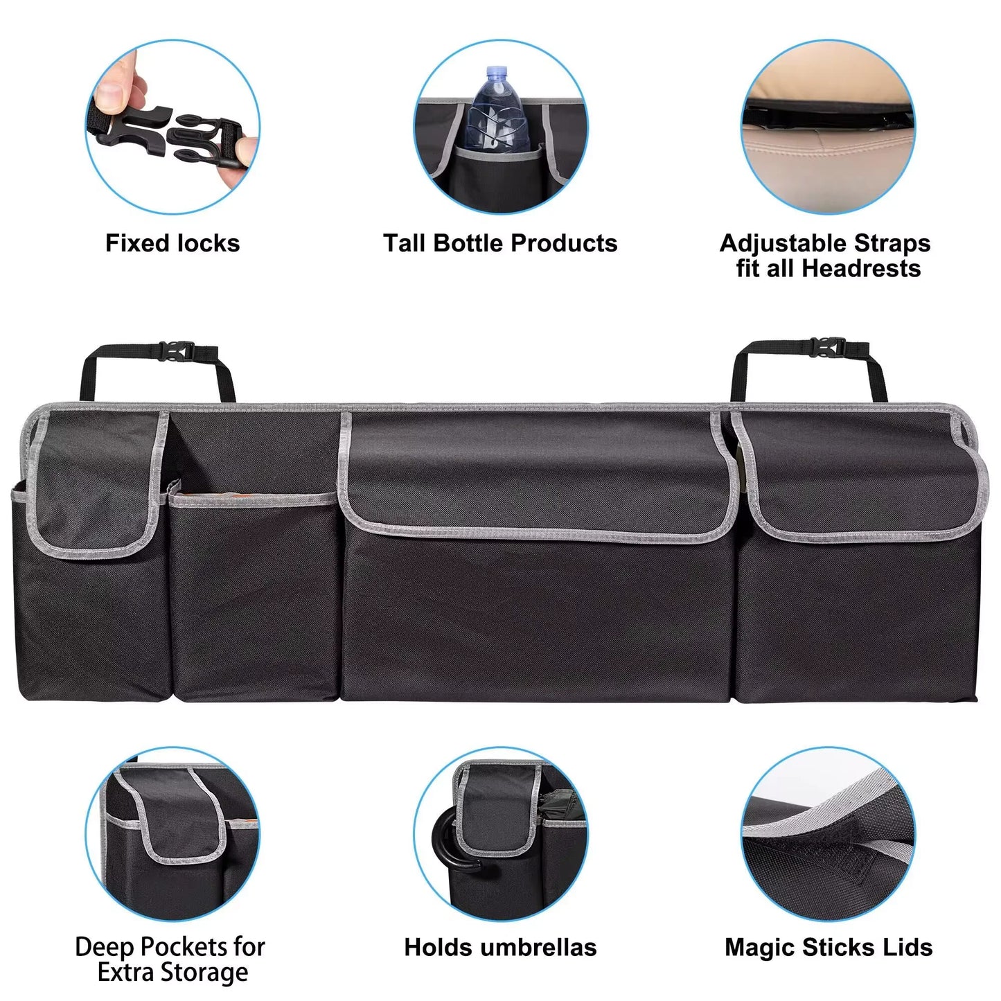 Auto-Organizer Rückseite Faecher offen back compartments open car seat organizer