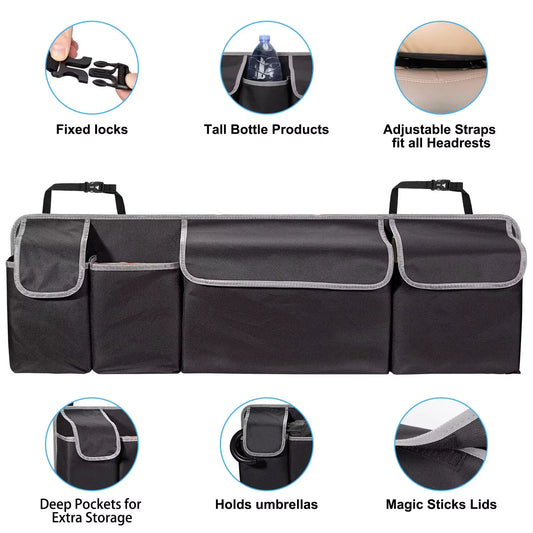 Auto-Organizer Rückseite Faecher offen back compartments open car seat organizer