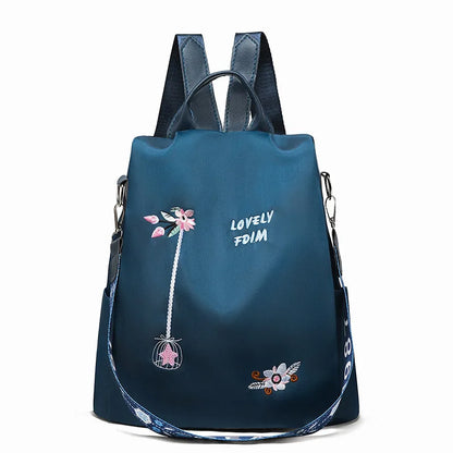 Damen-Rucksack aus Nylon mit Blumenstickerei und mehreren Taschen