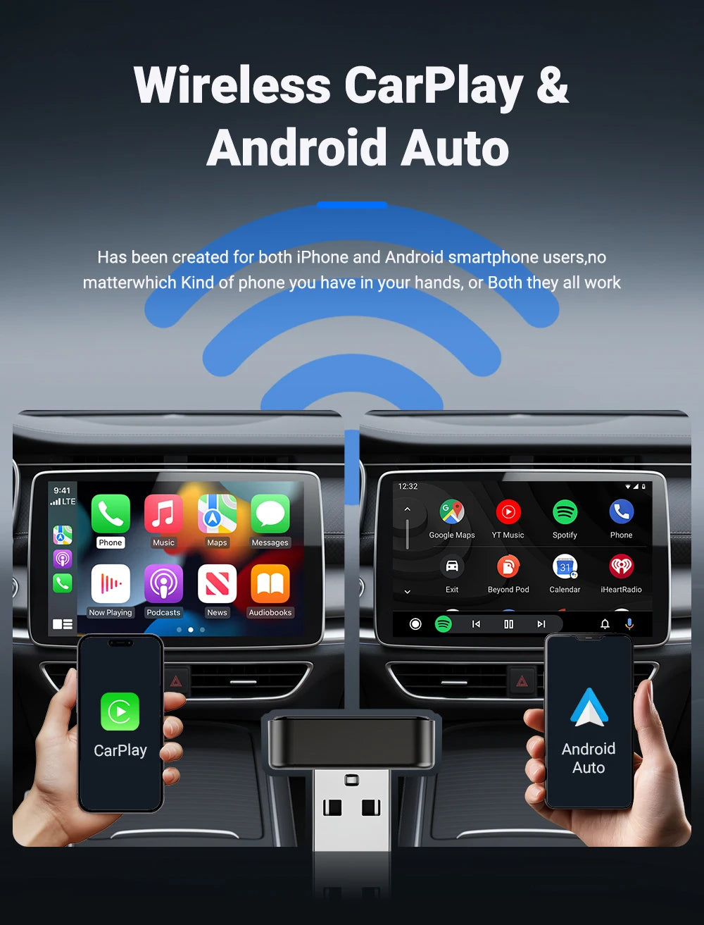 2026 Wireless CarPlay Android Auto Adapter 5G WLAN OTA Toyota Audi VW Plug Play