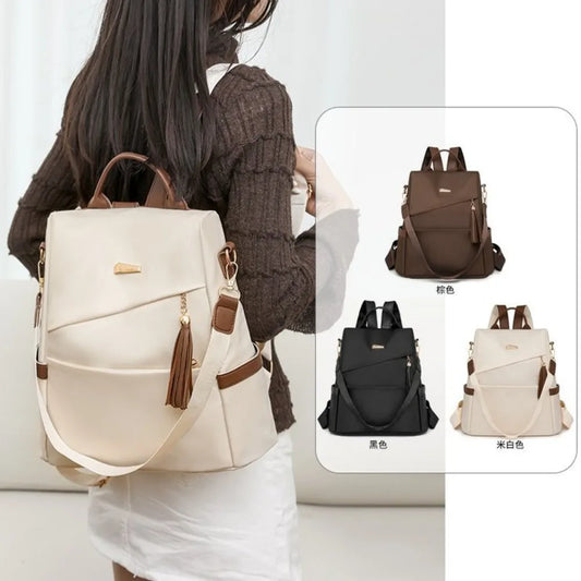 Damen Nylon Anti-Diebstahl Rucksack Quaste braun schwarz beige women nylon anti-theft backpack tassel