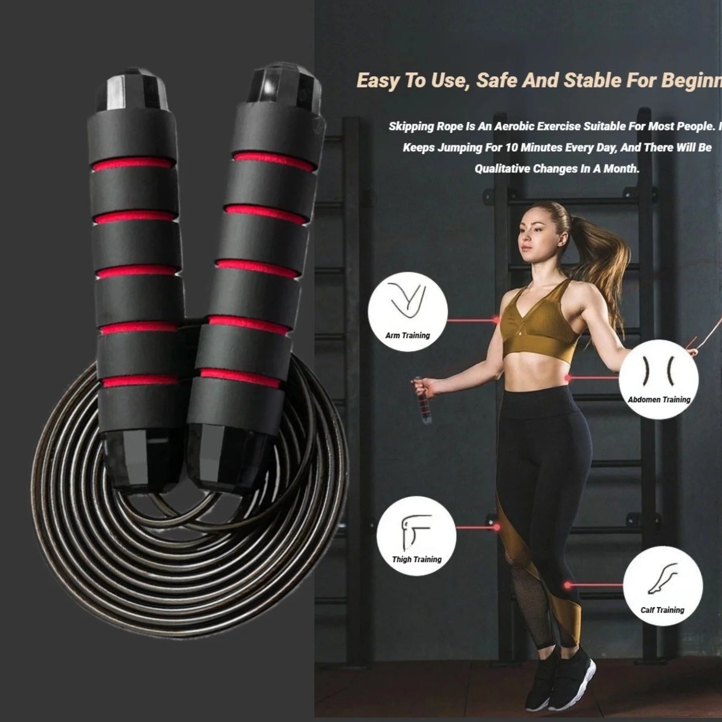 Stahldraht Springseil verstellbar verwirrungsfrei steel wire jump rope adjustable tangle-free