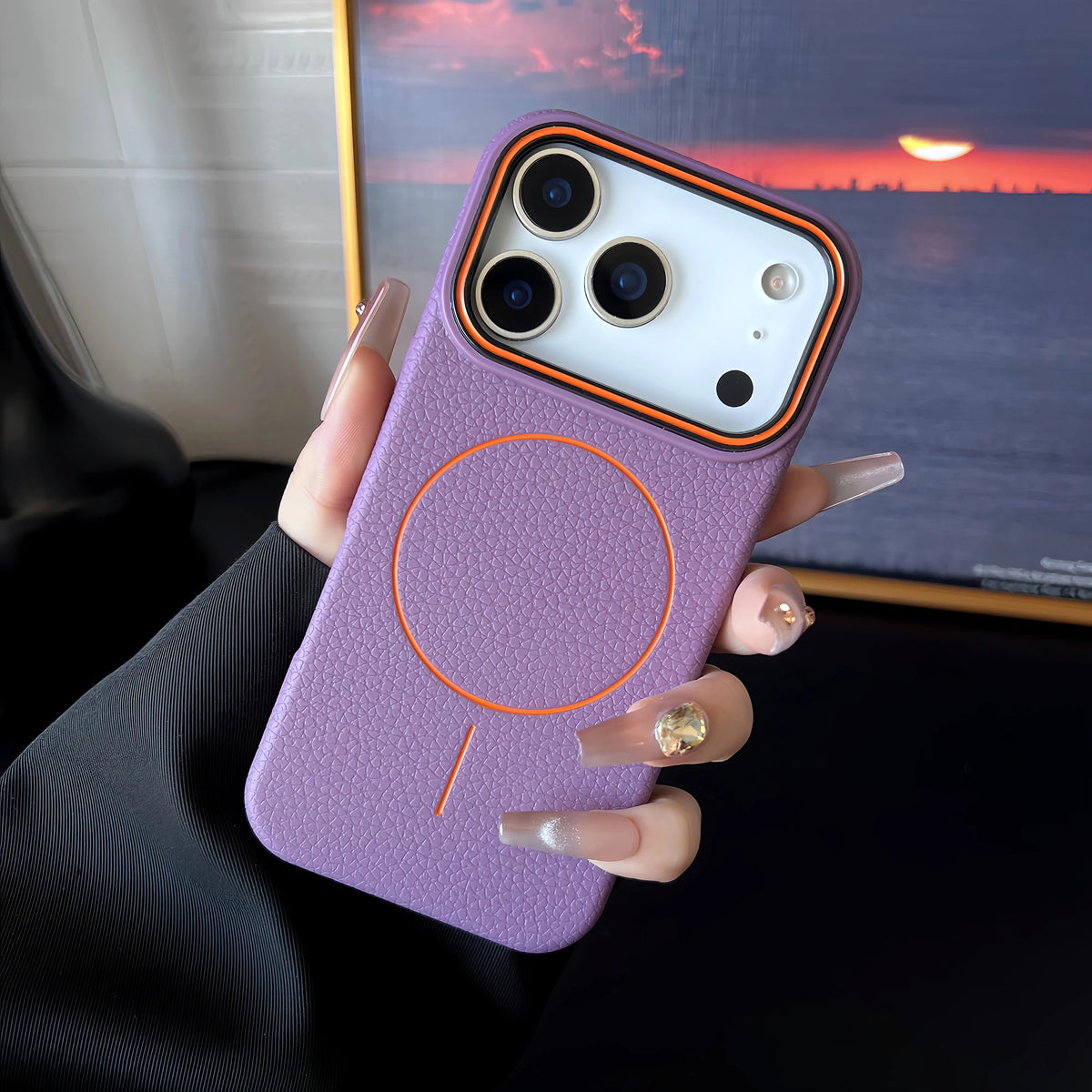 Litschi Leder Textur MagSafe iPhone Huelle Produktfoto litchi leather magsafe case product photo Bild 9