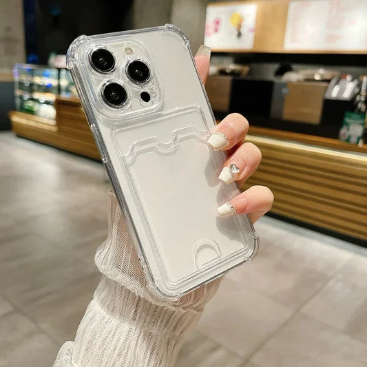 Transparente iPhone Huelle Kartenhalter Vorderansicht transparent card holder case iphone front