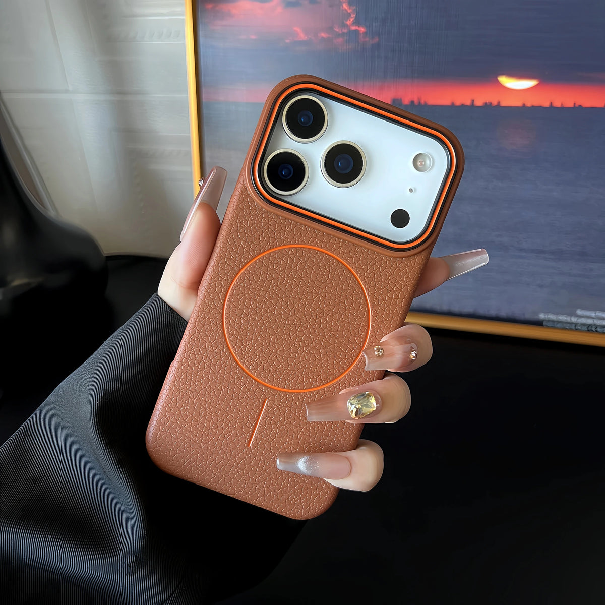 Litschi Leder Textur MagSafe iPhone Huelle Produktfoto litchi leather magsafe case product photo Bild 13