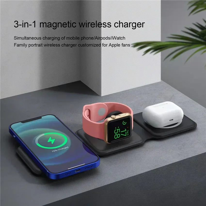 3-in-1 Wireless Ladestation MagSafe iPhone Apple Watch AirPods Qi Schnellladen