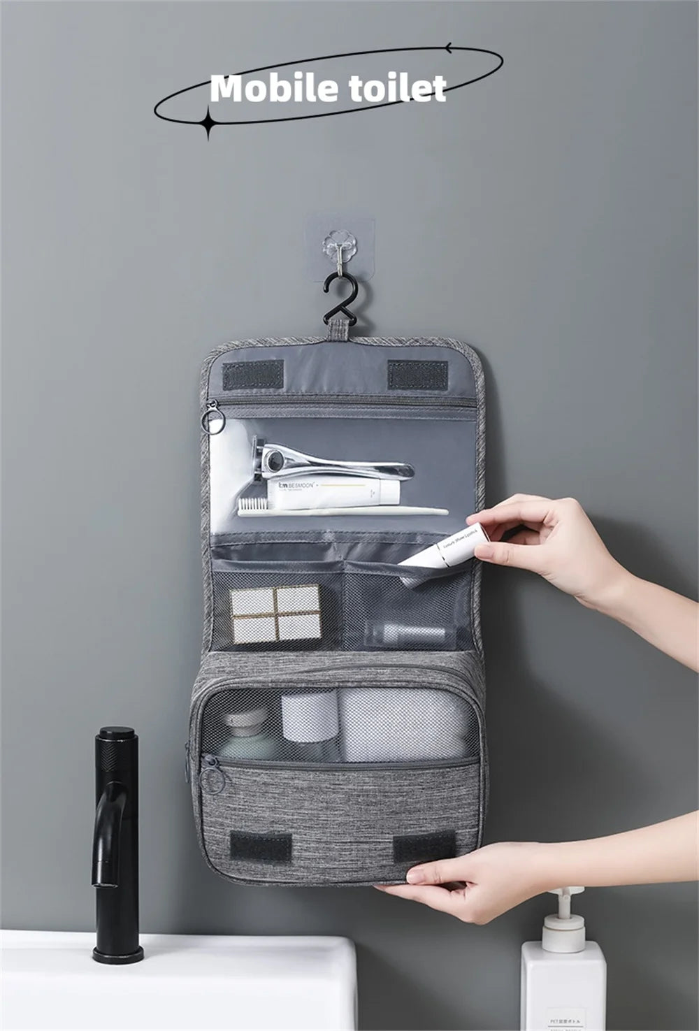 Portable Waschtasche mit Haken Wasserdicht Damen Herren Große Kapazität Reise