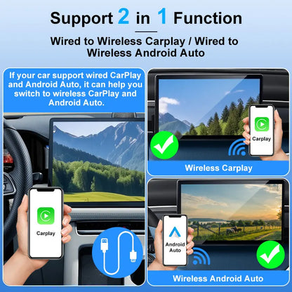2-in-1-USB-Adapter für Wireless CarPlay und Android Auto, 5-GHz-WLAN