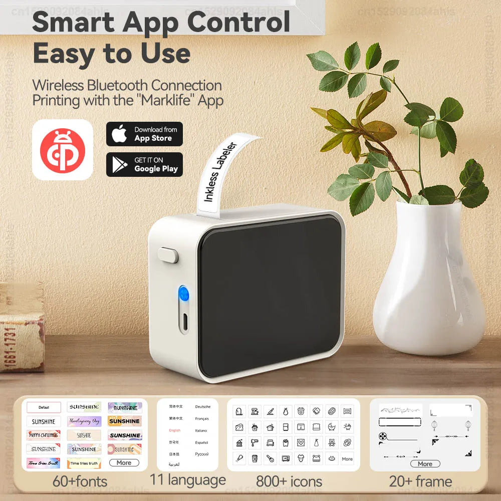 Bluetooth Drucker Seitenansicht label printer side view
