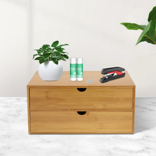 Bambus Schreibtisch Organizer mit 2 Schubladen Naturholz bamboo desk organizer wood 33x19x16cm