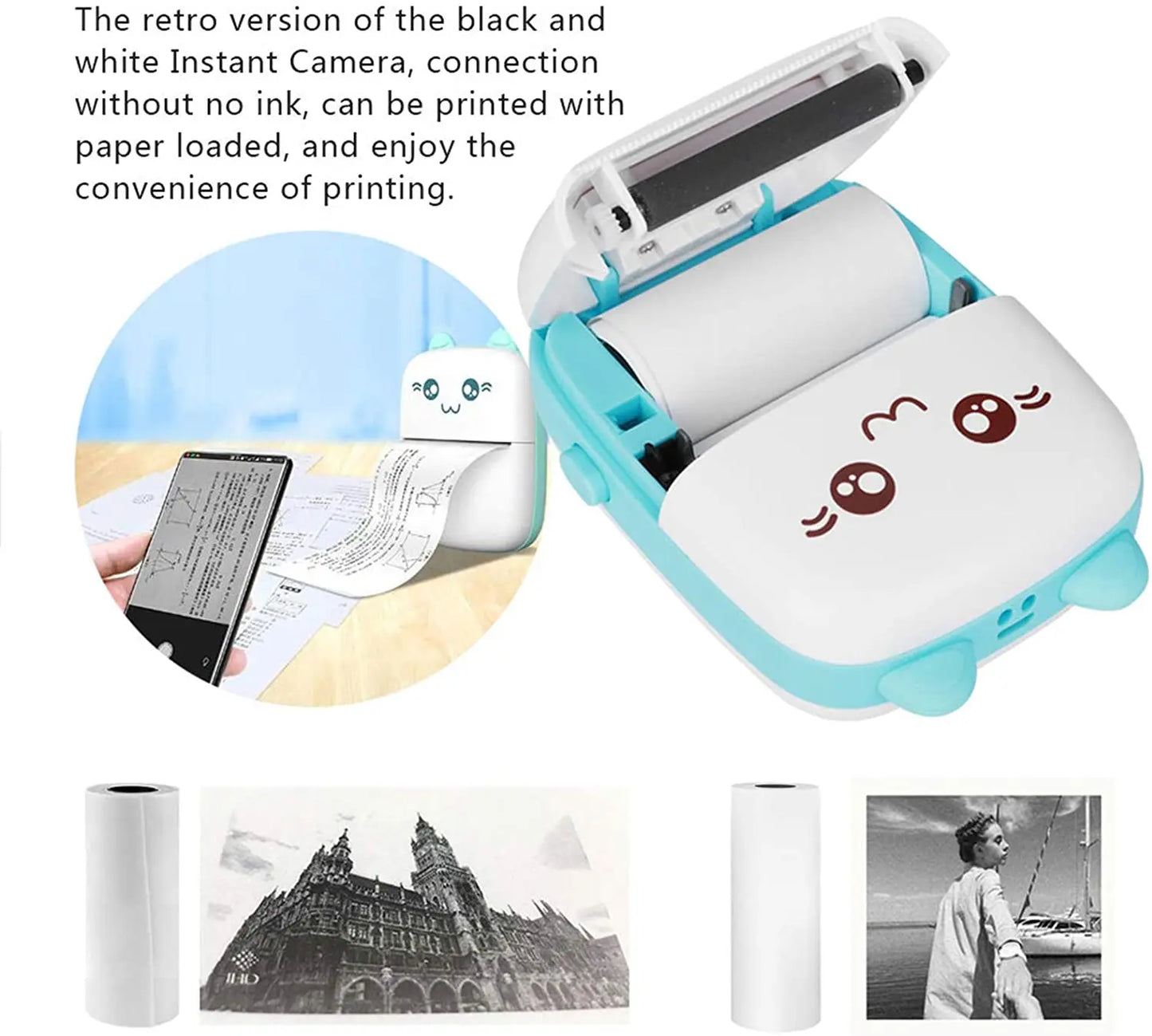 Tragbarer Mini Thermodrucker Bluetooth Foto Etiketten Drucker 203 DPI kabellos