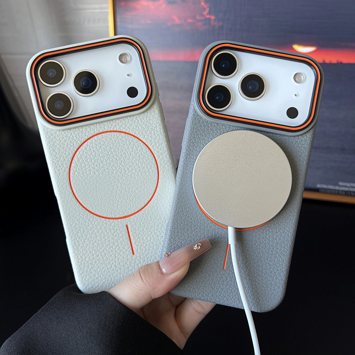 MagSafe Leder Huelle iPhone Seitenansicht Magnetring magnetic leather case side ring iphone