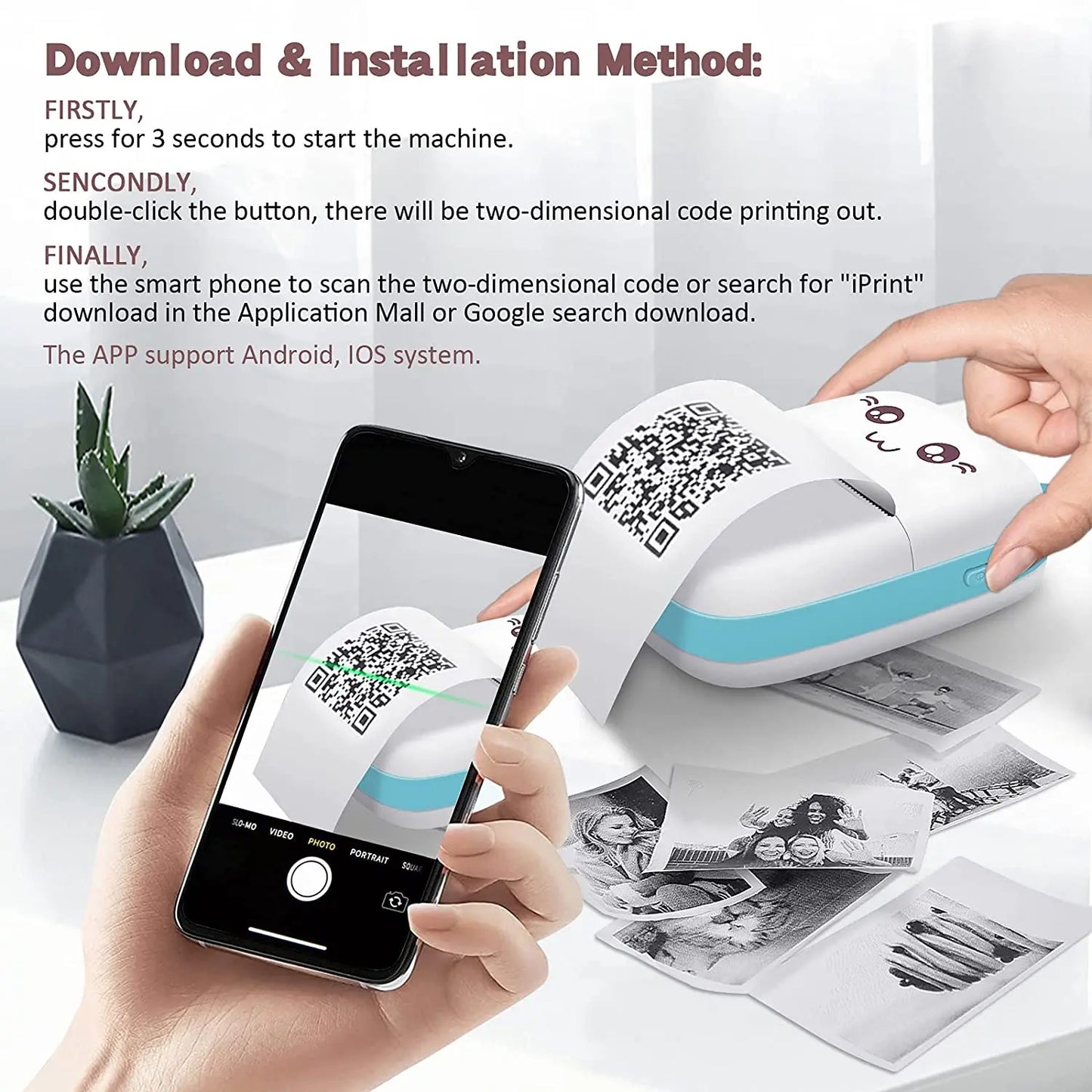 Tragbarer Mini Thermodrucker Bluetooth Foto Etiketten Drucker 203 DPI kabellos