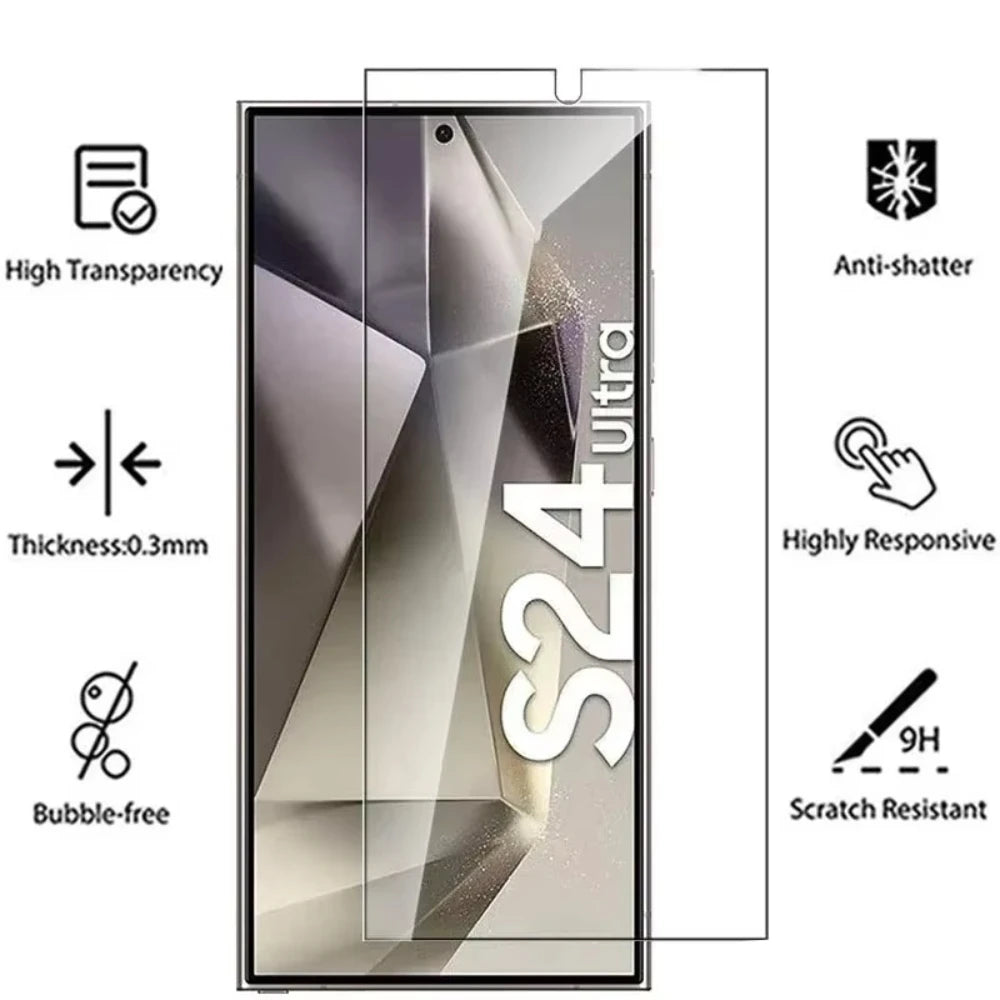 4er-Pack Panzerglas Samsung Galaxy S24 blasenfrei montieren - Installationsansicht bubble-free install