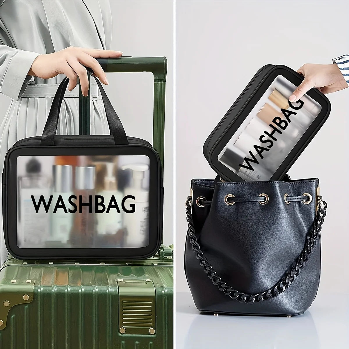 Waschtasche geoeffnet Faecher toiletry bag open compartments