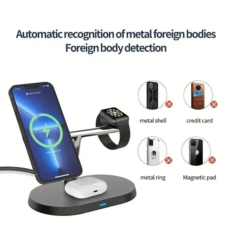 3-in-1 Wireless Ladestation iPhone Apple Watch AirPods MagSafe QC3.0 Schwarz