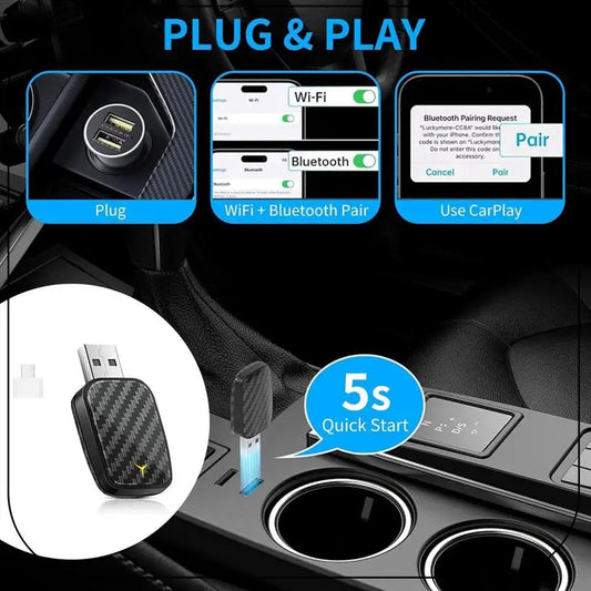 ABNF 2in1 Wireless CarPlay Android Auto Box Adapter front view abnf carplay android auto dongle