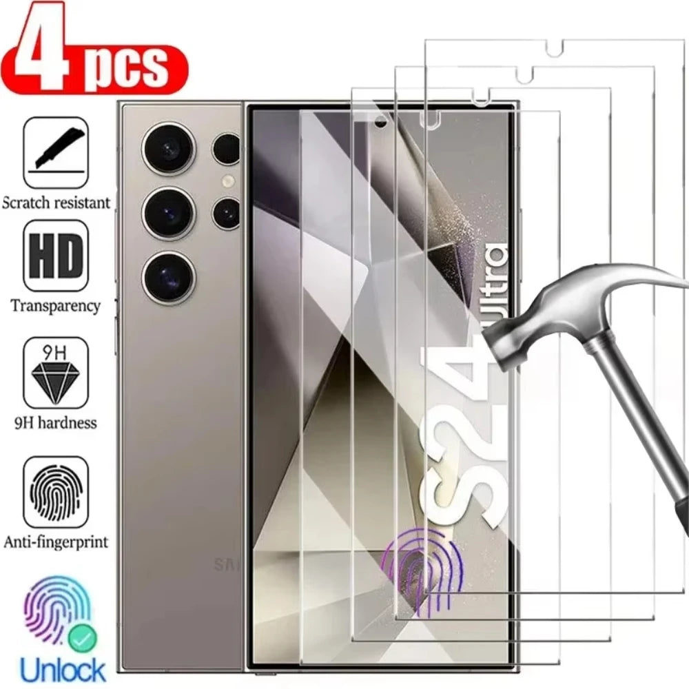 4er-Pack Panzerglas Samsung Galaxy S24 Plus HD klar - Vorderansicht 4-pack tempered glass front view