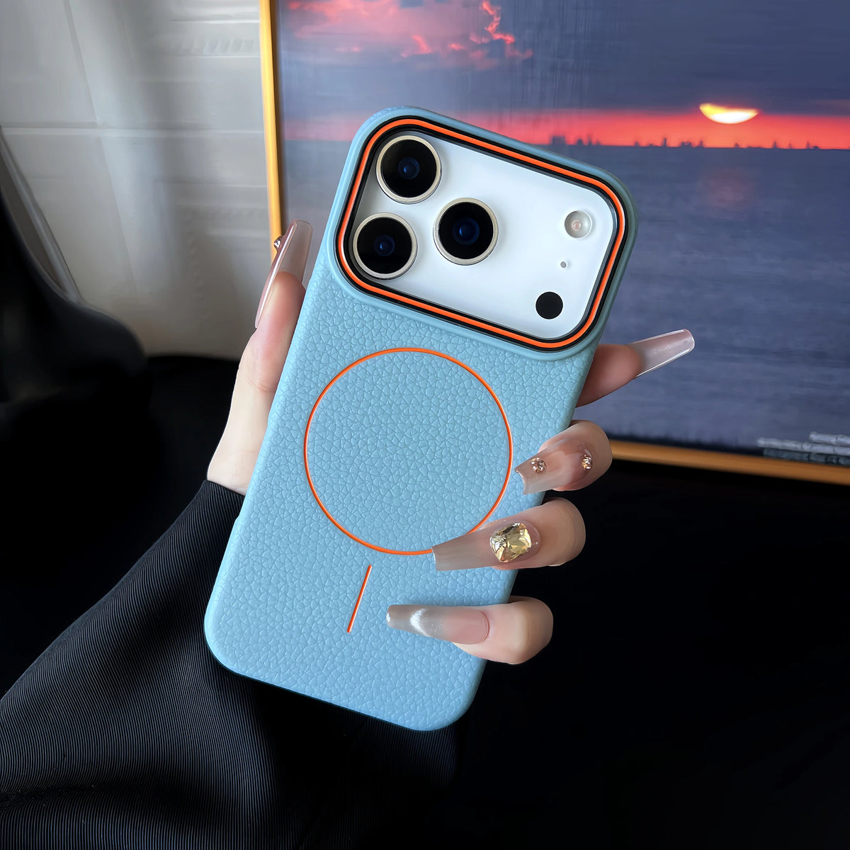 Litschi Leder Textur MagSafe iPhone Huelle Produktfoto litchi leather magsafe case product photo Bild 7
