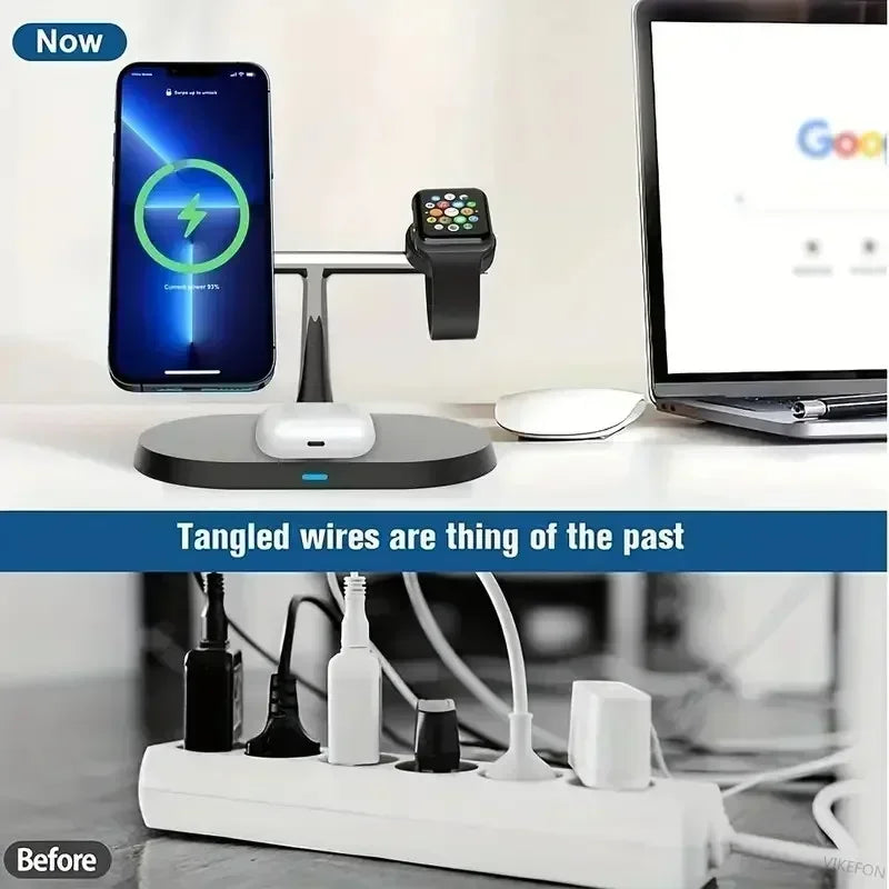 3-in-1 Wireless Ladestation iPhone Apple Watch AirPods MagSafe QC3.0 Schwarz