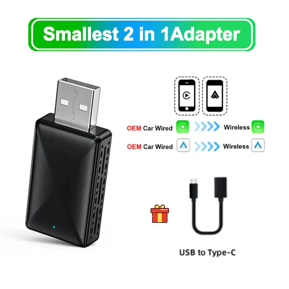 2-in-1 Wireless CarPlay Android Auto Adapter USB 5G WiFi Plug and Play Dongle