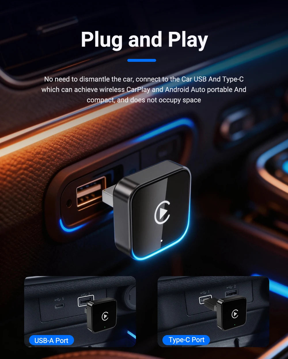 2026 Wireless CarPlay Android Auto Adapter 5G WLAN OTA Toyota Audi VW Plug Play