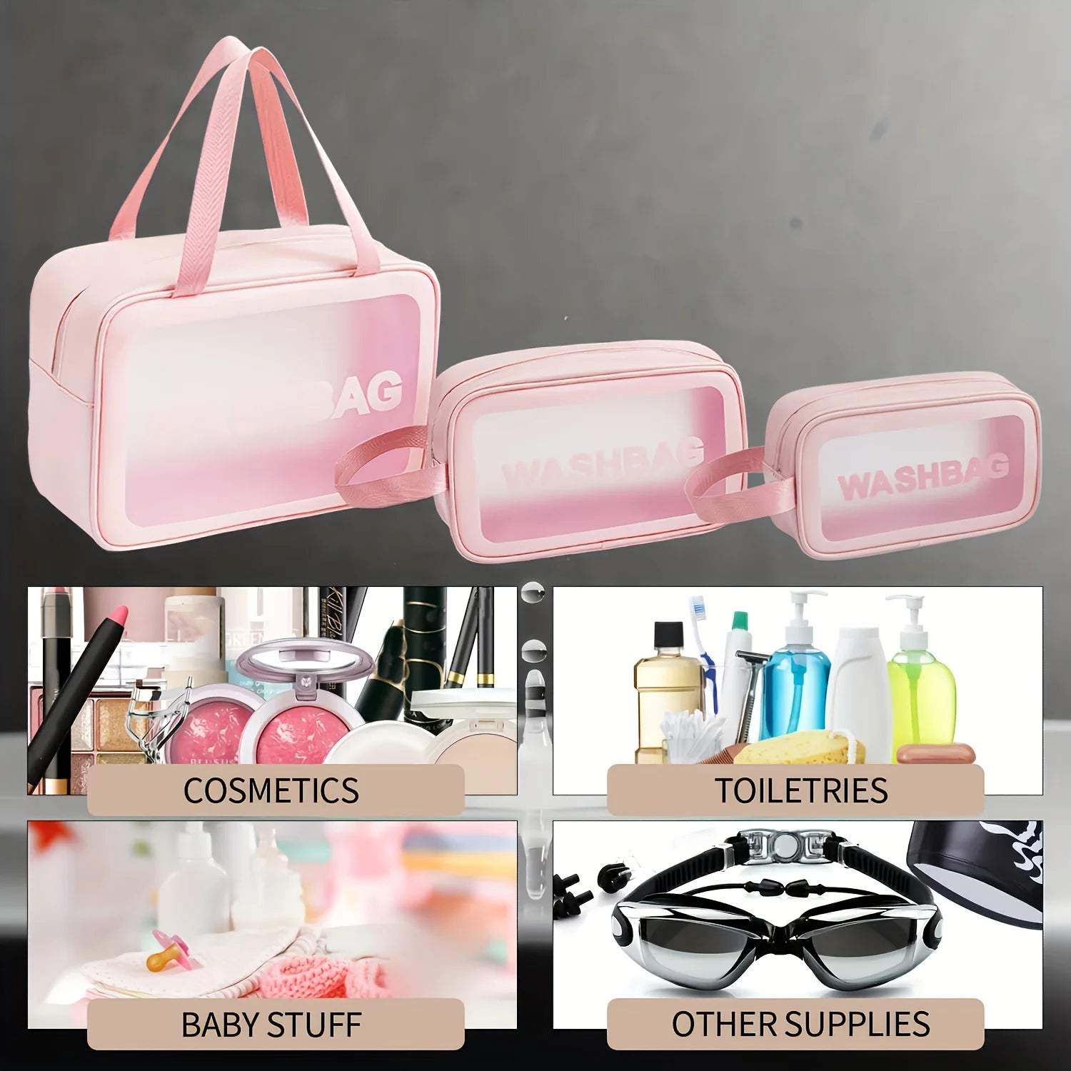 Groessen S M L size comparison toiletry bag