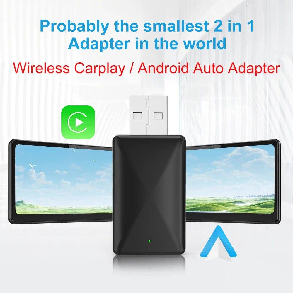 2026 Wireless CarPlay Android Auto Adapter 2-in-1 5GHz WLAN USB Plug and Play