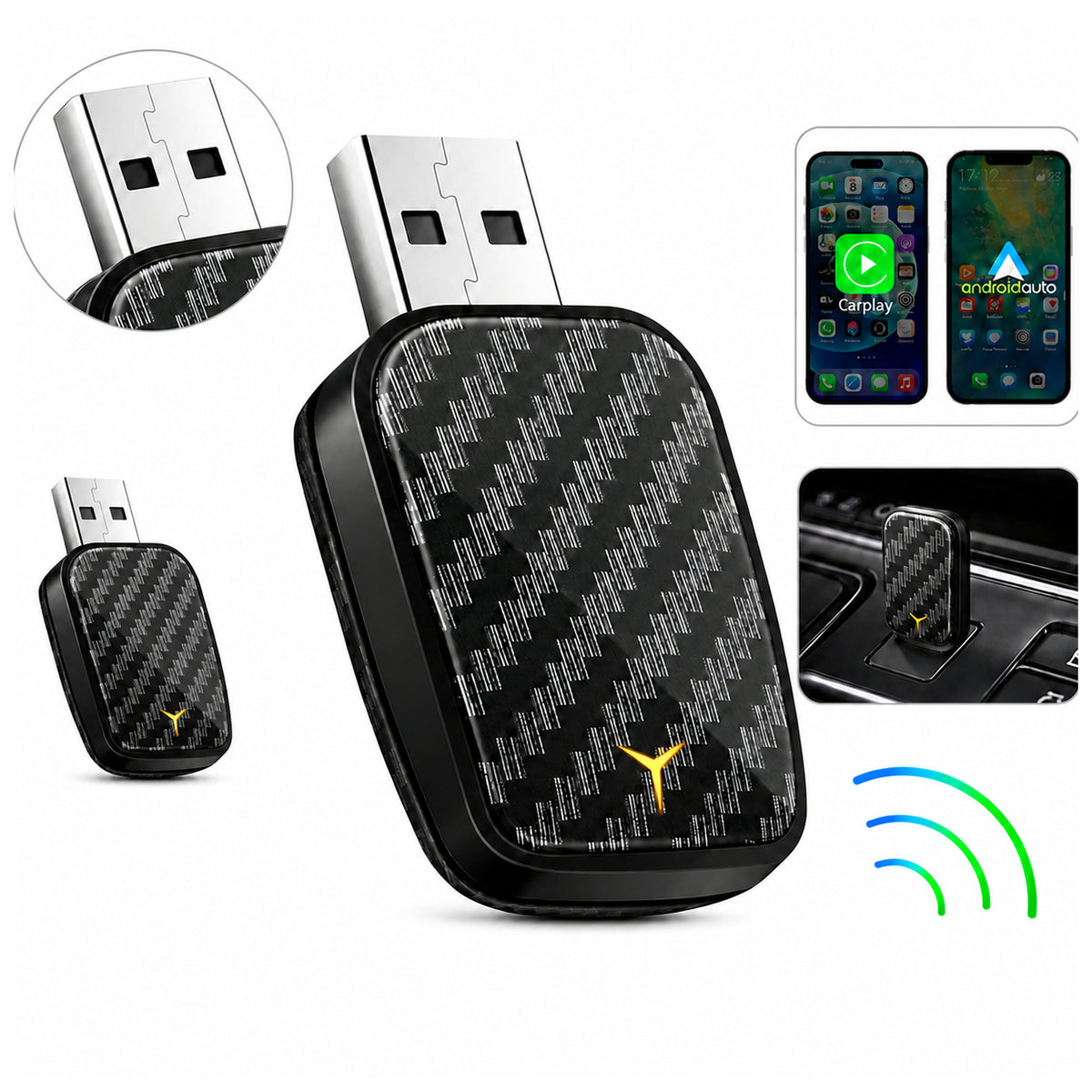 Schwarzer 2-in-1-USB-Adapter mit strukturiertem Gehäuse und Anschlussdetail